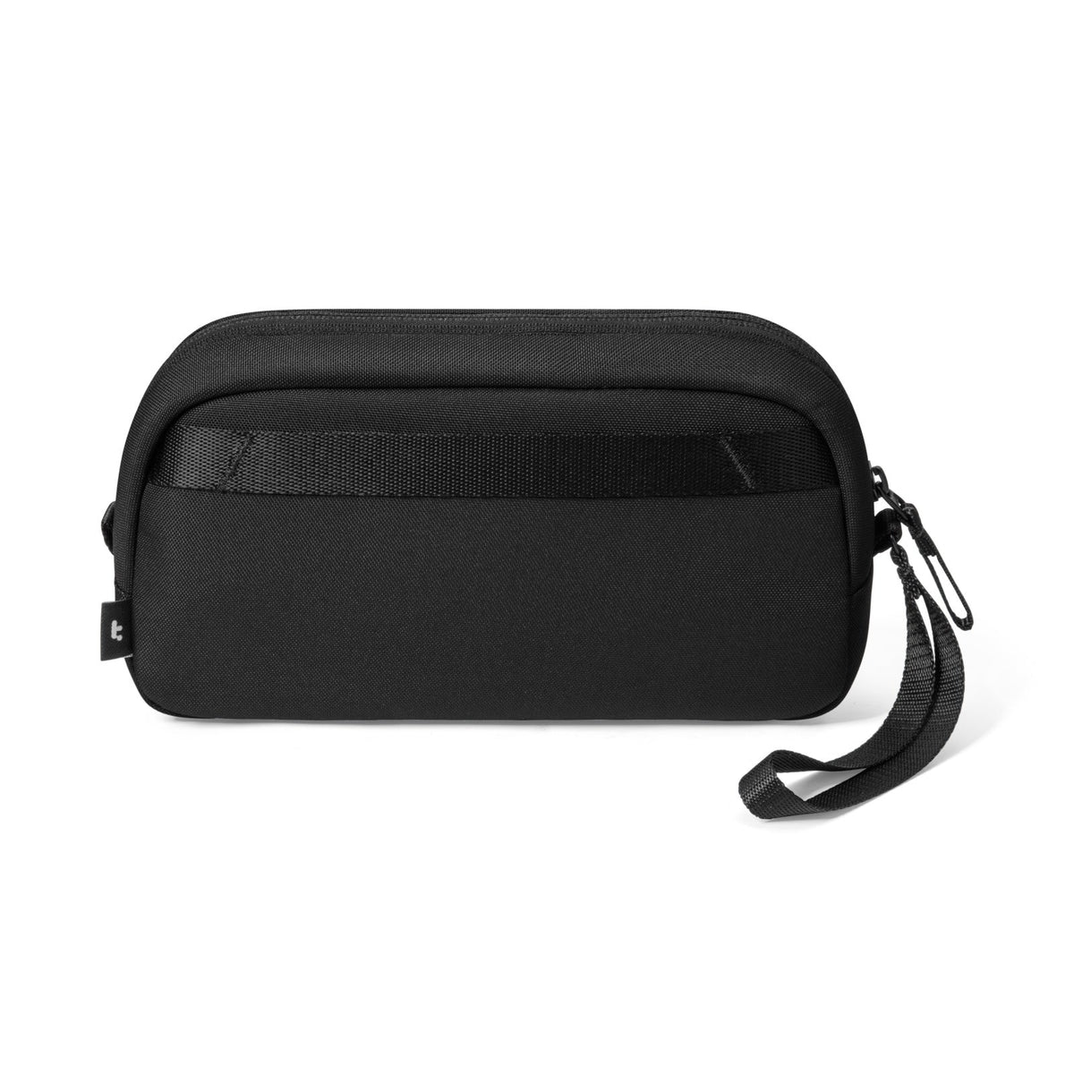 Black organiser bag with a strap on a white background