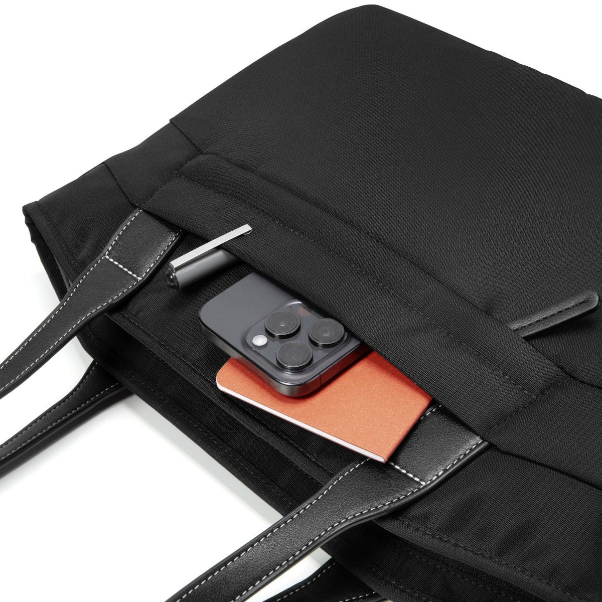 A black tote bag T23L1D1 tomtoc versatile laptop tote bag small with dual shoulder straps shown against a plain white background