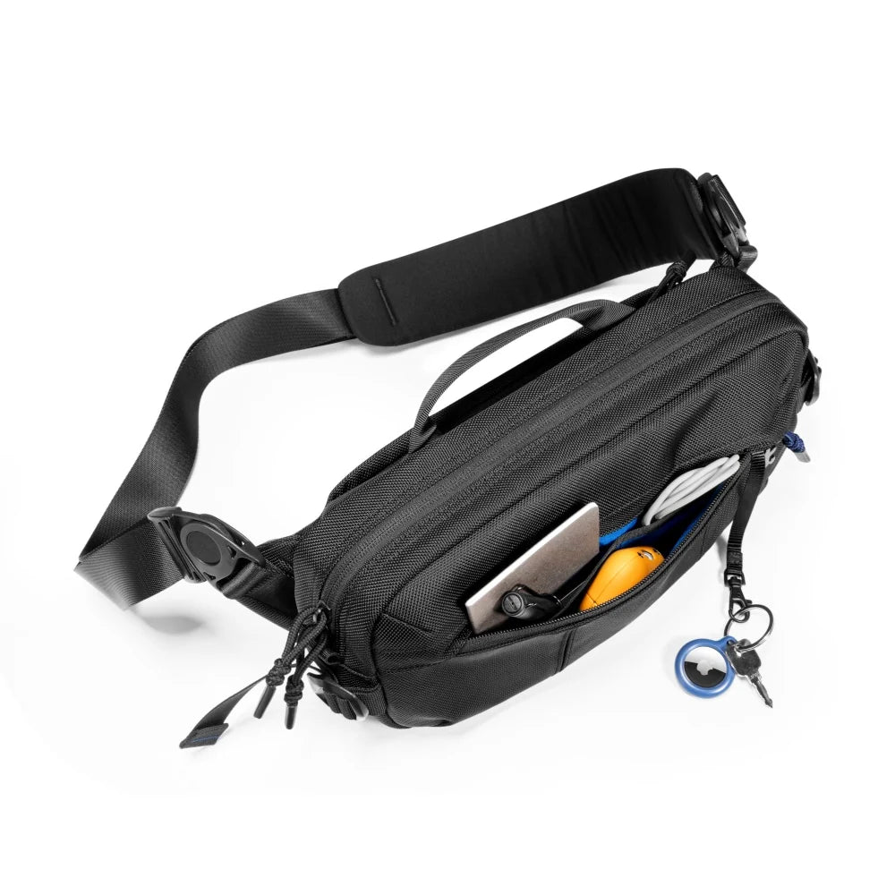 tomtoc Wander Daily Sling Bag (5.5L) - T26 in black showcasing front open pocket