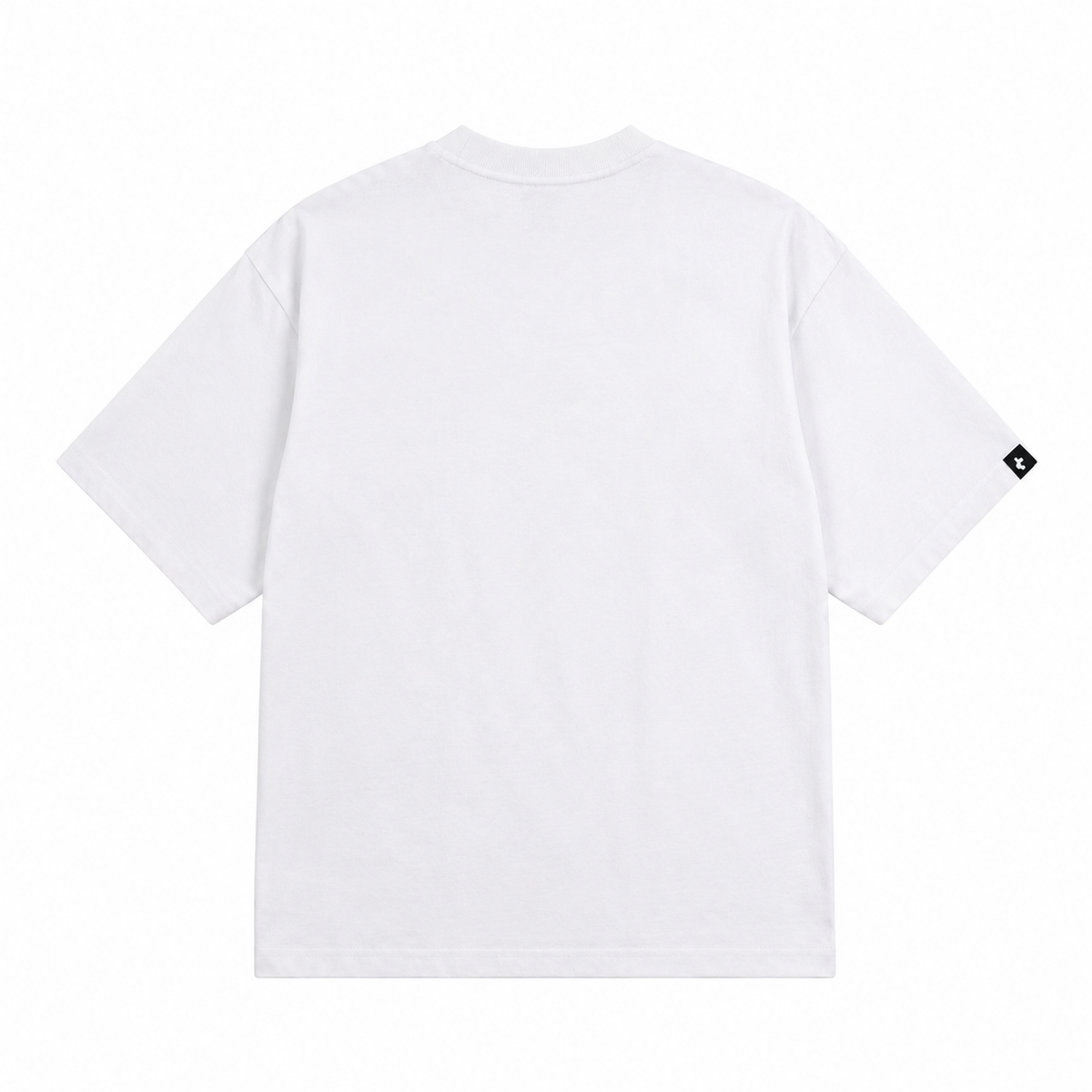 tomtoc Signature Unisex Embroidery Tee in white shown from the back, featuring a small black square logo patch on the left sleeve, set against a plain white background.
